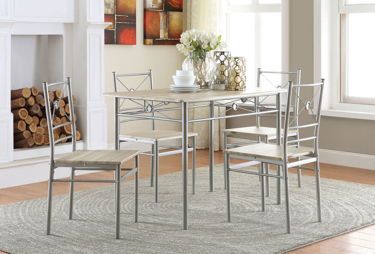 Fontana 5-Piece Rectangular Dining Set Brushed Silver