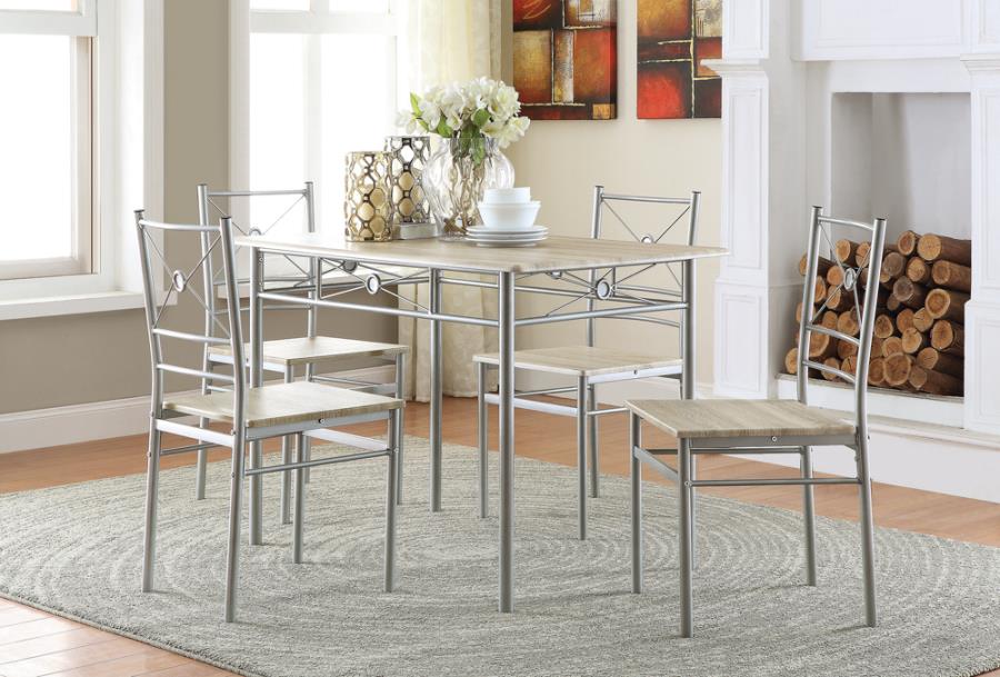 Fontana 5-Piece Rectangular Dining Set Brushed Silver