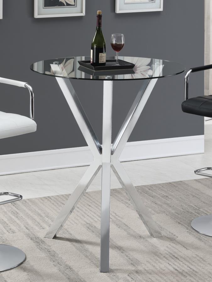 Denali Chrome Round 35-Inch Glass Top Bistro Bar Table