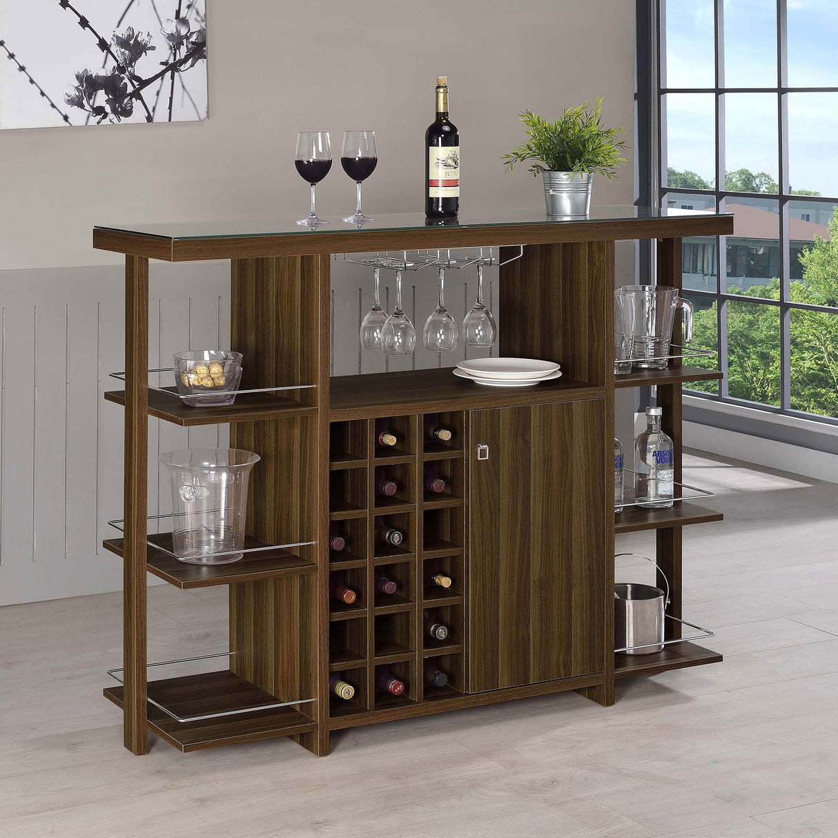 Diggs Bar Unit With Wine Bottle Storage Walnut