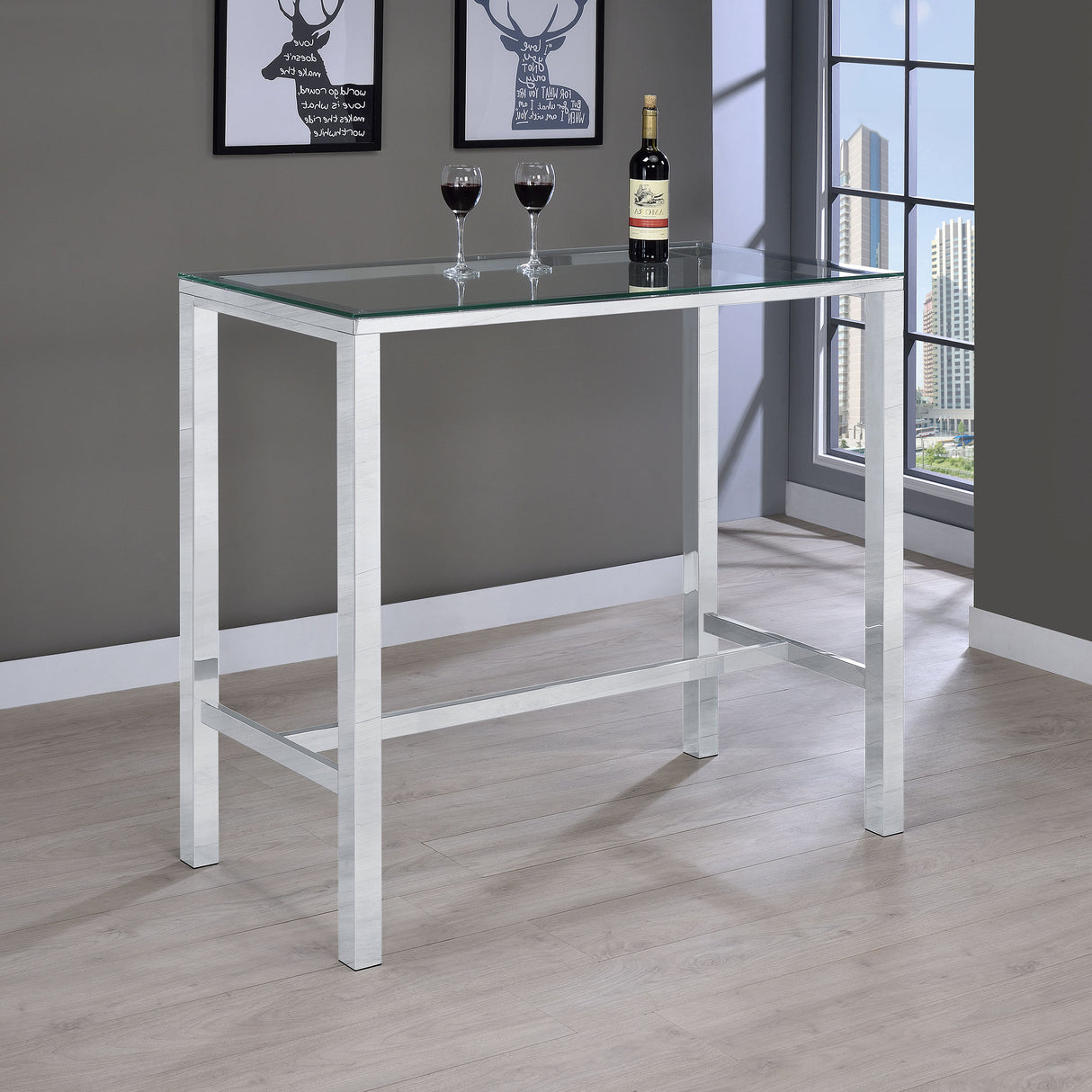 Tolbert Bar Table With Glass Top Chrome