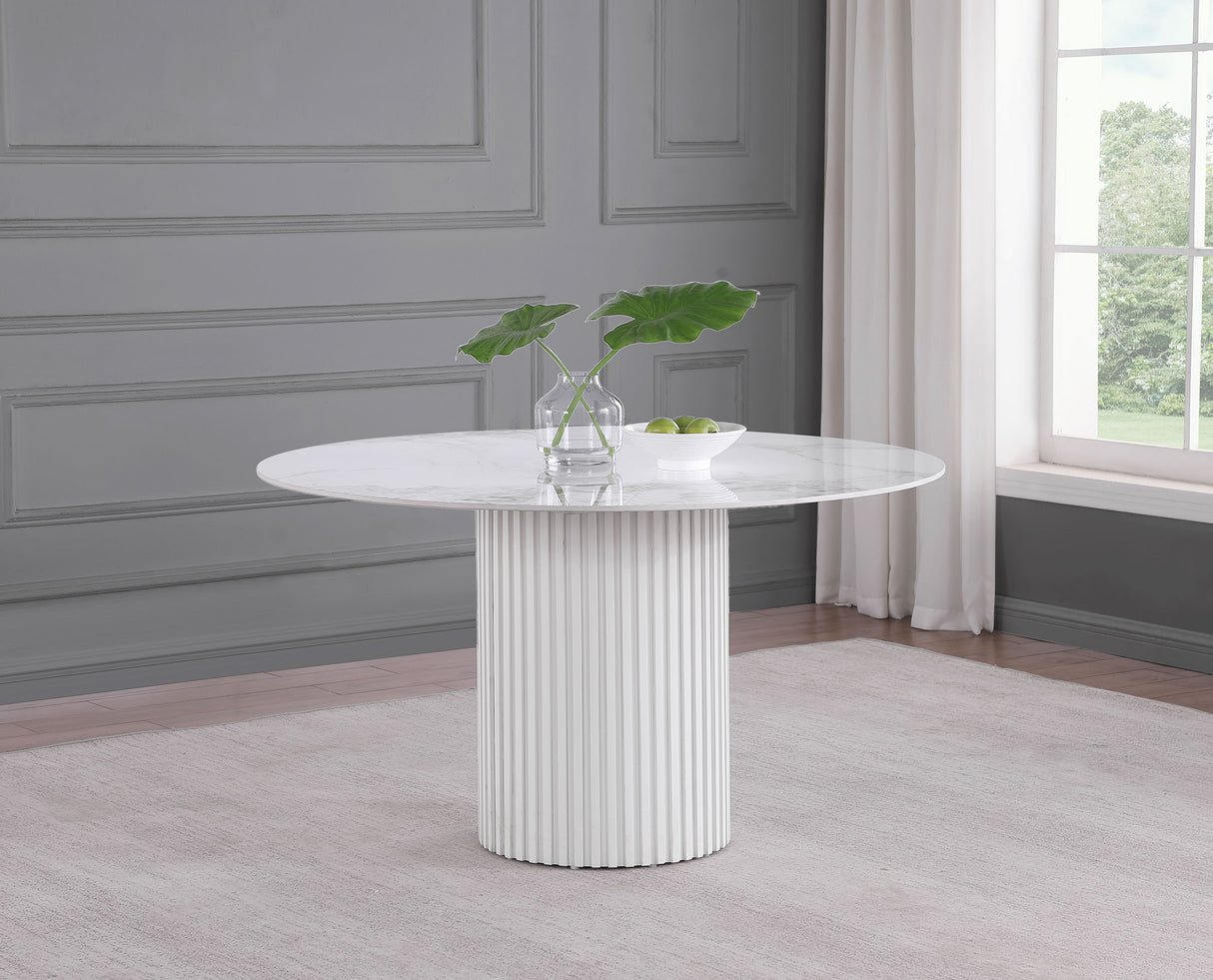 Acadia White Marble Round 53-Inch Sintered Stone Top Dining Table