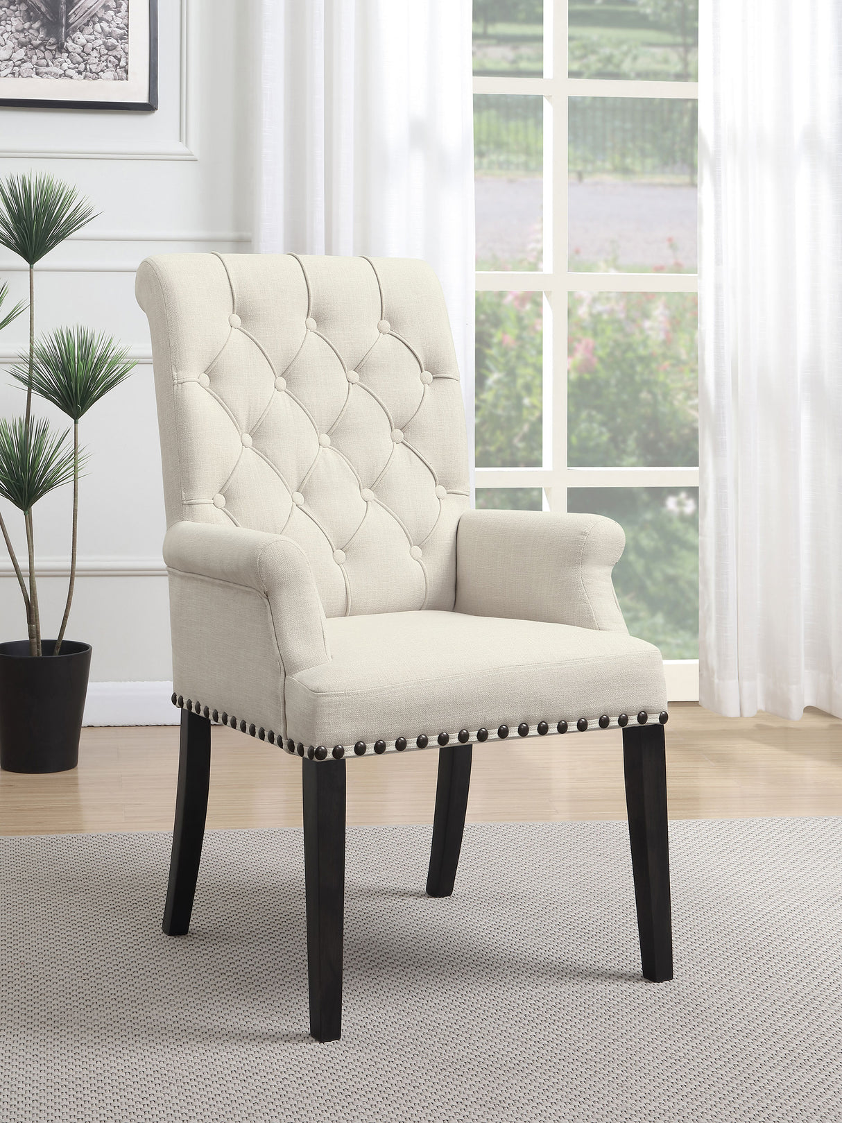 Alana Upholstered Arm Chair Beige And Smokey Black