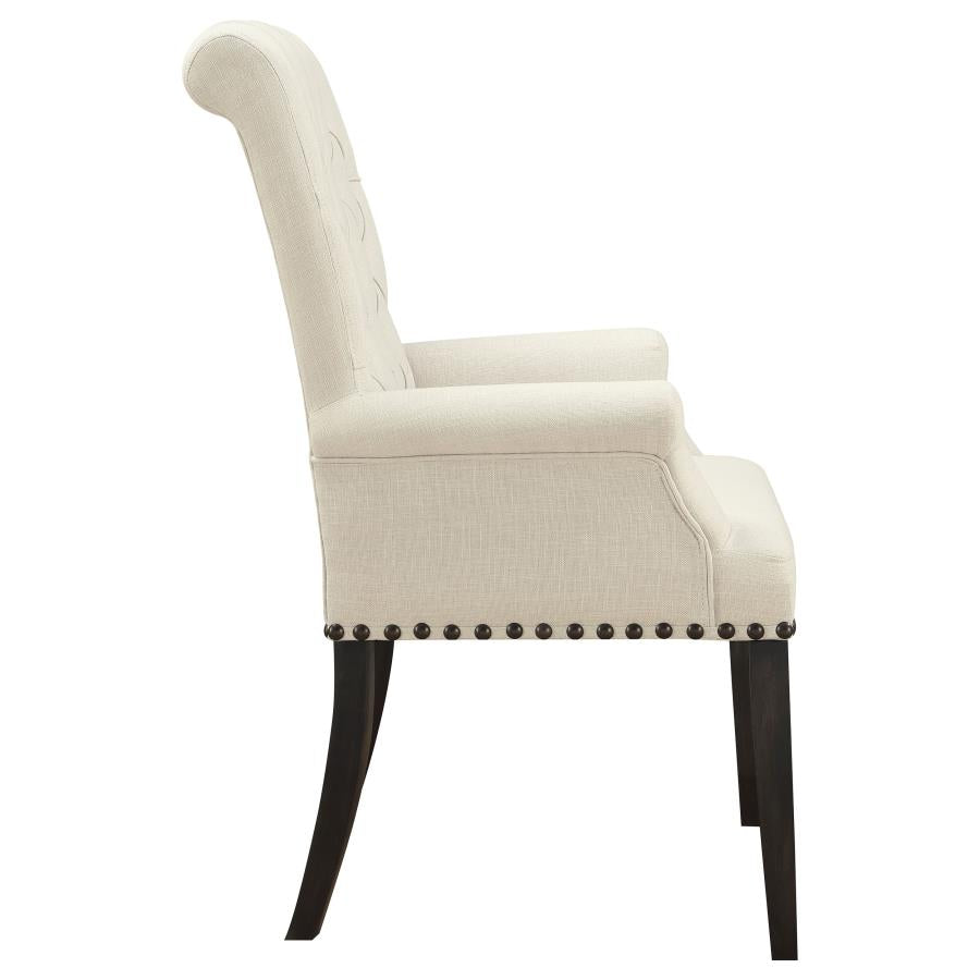 Alana Upholstered Arm Chair Beige And Smokey Black