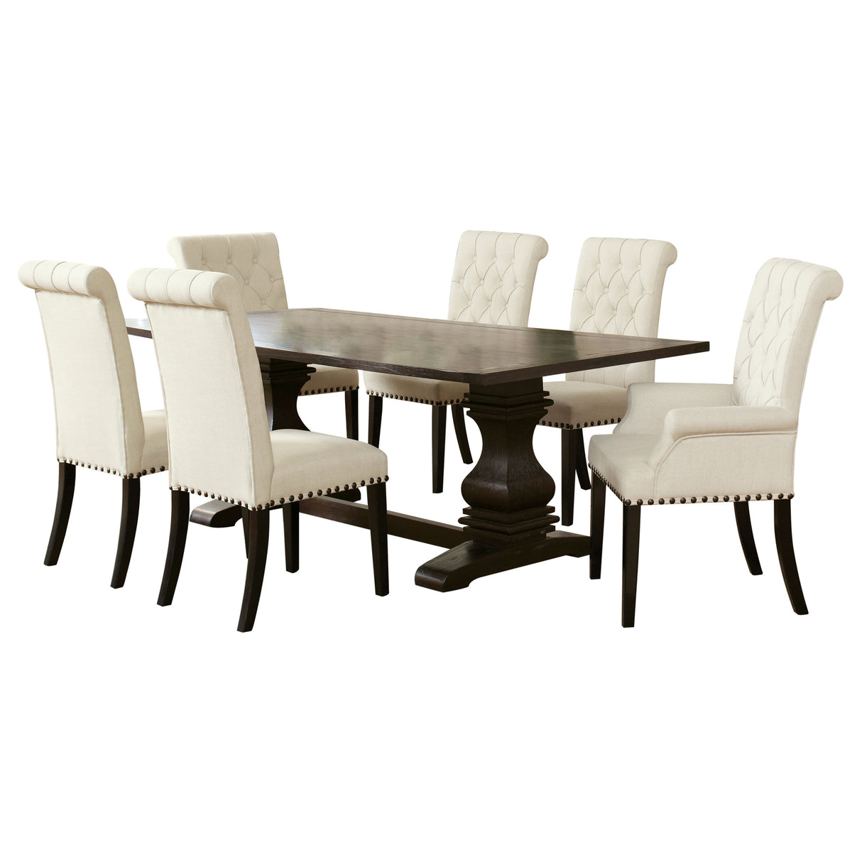 Parkins Rustic Espresso / Beige 7-Piece Rectangular Dining Table Set