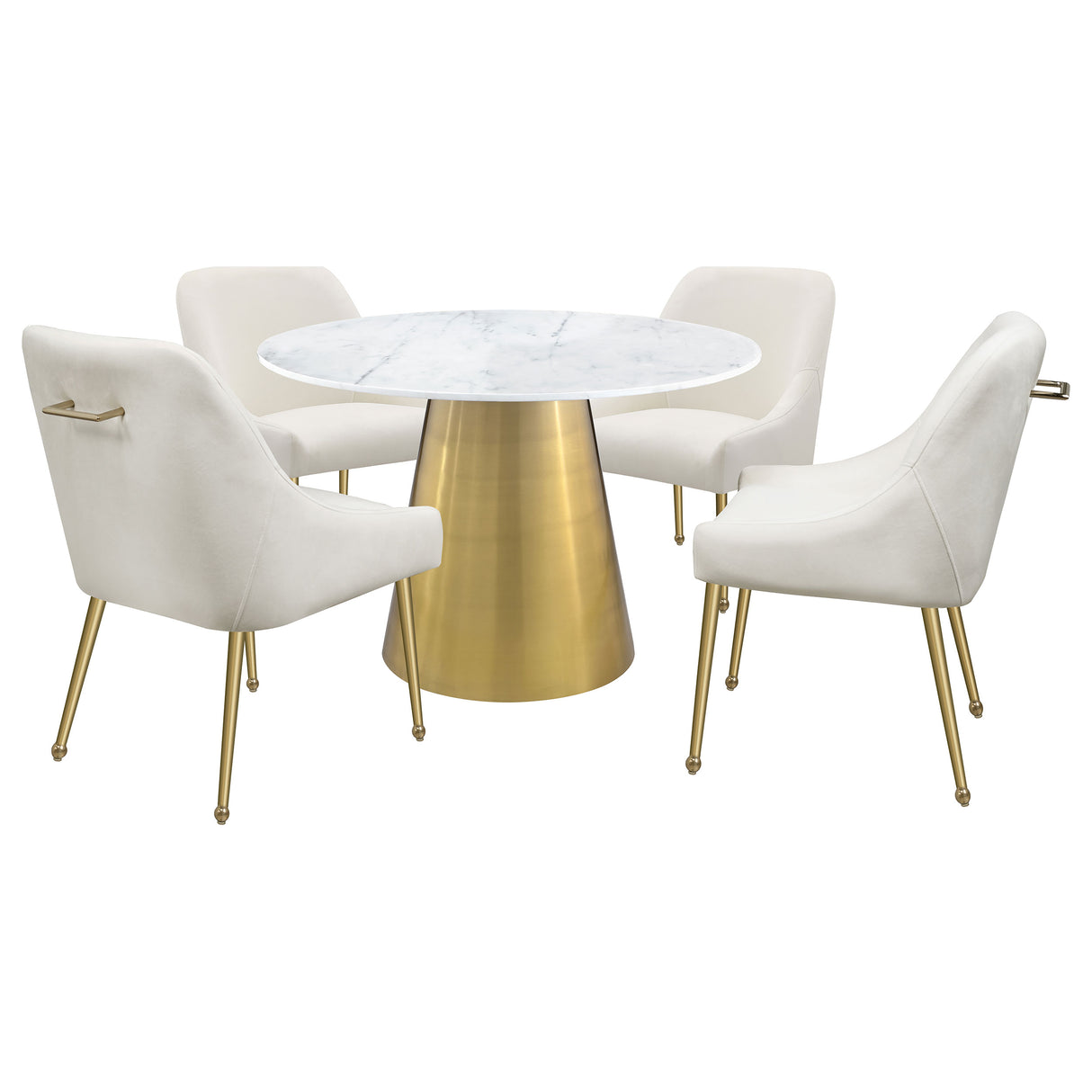 Ambrose White Marble Round 50-Inch Top Dining Table Brushed Gold