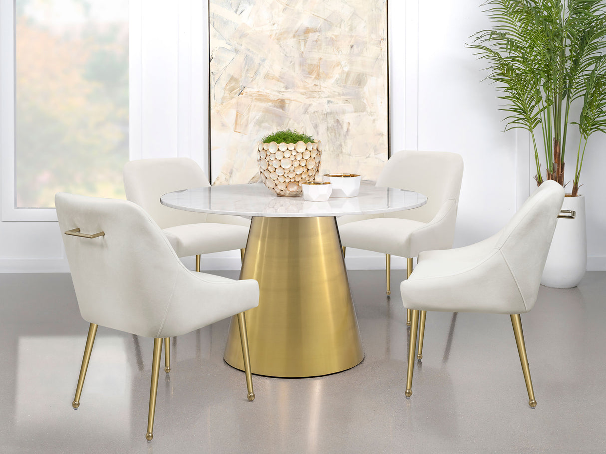 Ambrose White Marble Round 50-Inch Top Dining Table Brushed Gold