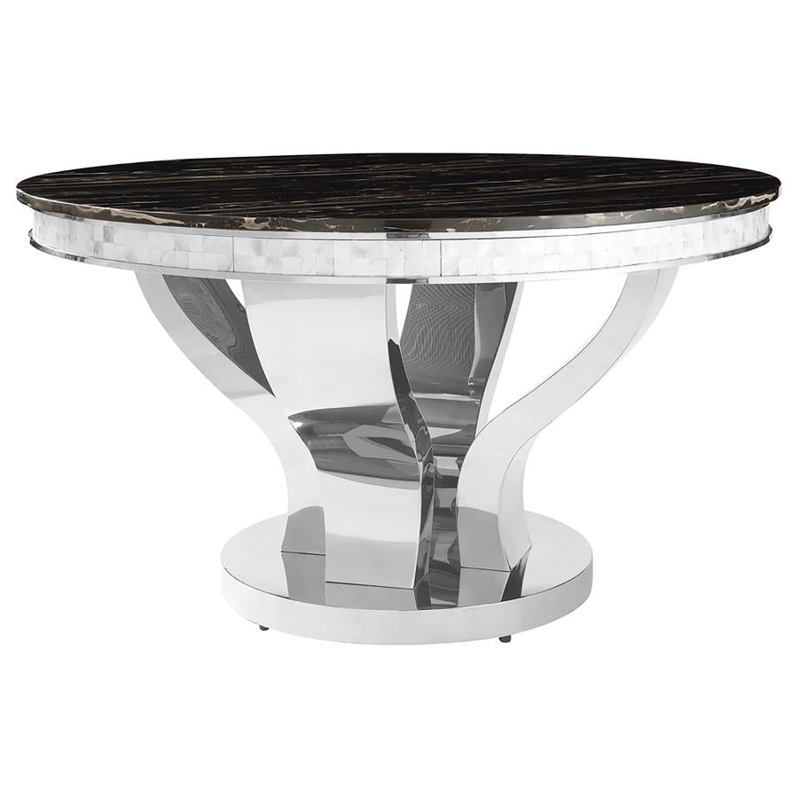 Anchorage Polished Stainless Steel Round 51-Inch Glass Top Dining Table Chrome