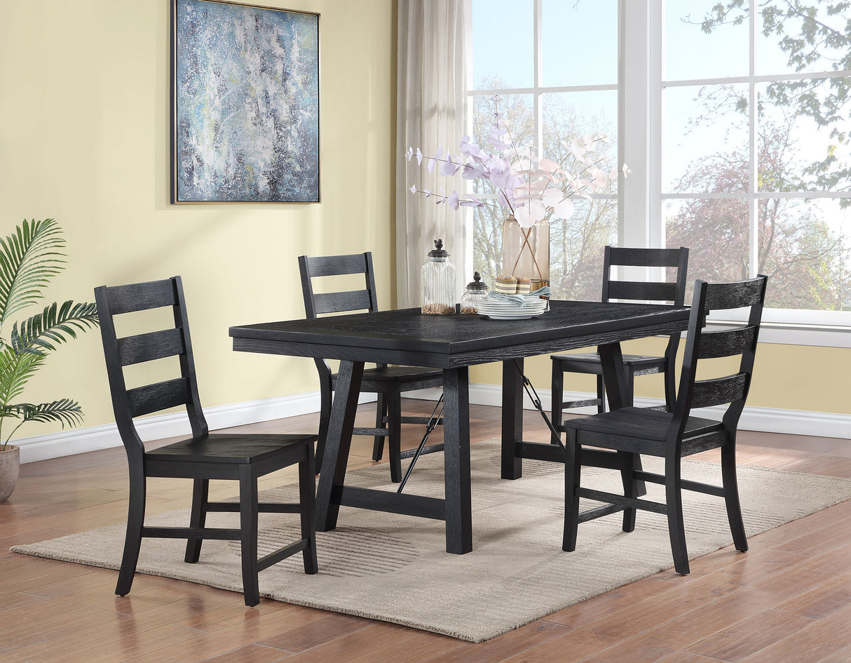 Newport Black 5-Piece Rectangular Trestle Dining Table Set