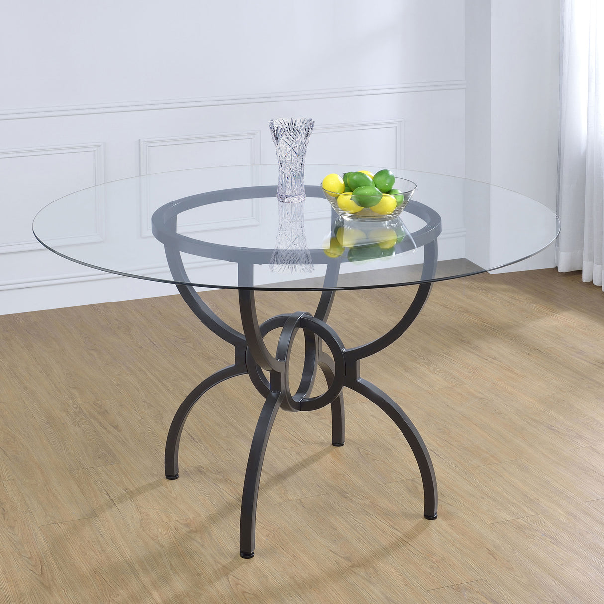 Aviano Gunmetal Round 48-Inch Glass Top Metal Dining Table