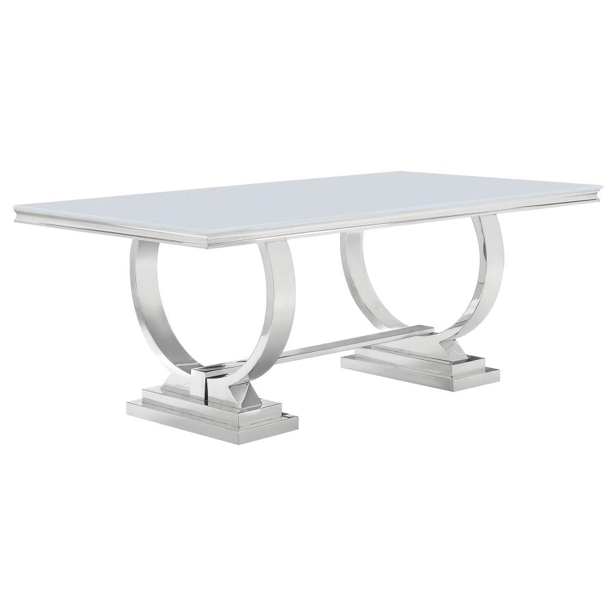 Antoine White Rectangular 95-Inch Glass Top Dining Table