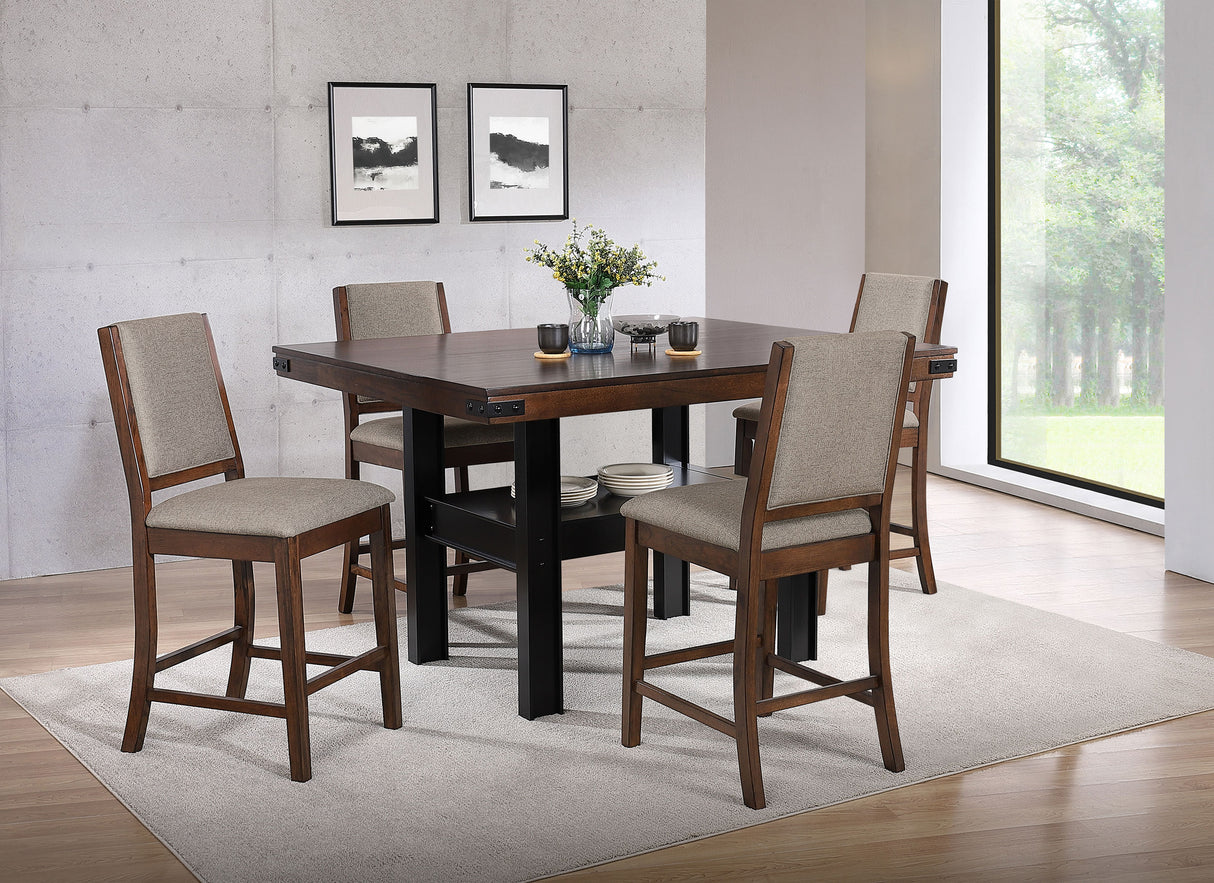 Patterson Mango Oak / Black 5-Piece Counter Height Dining Set