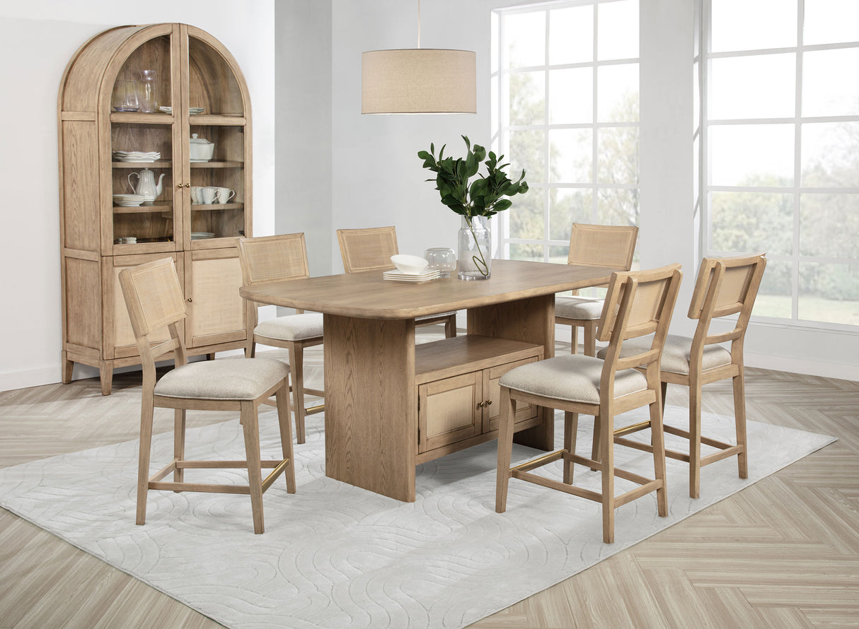 Kailani Beige Oak Cane Counter Height Storage Dining Table