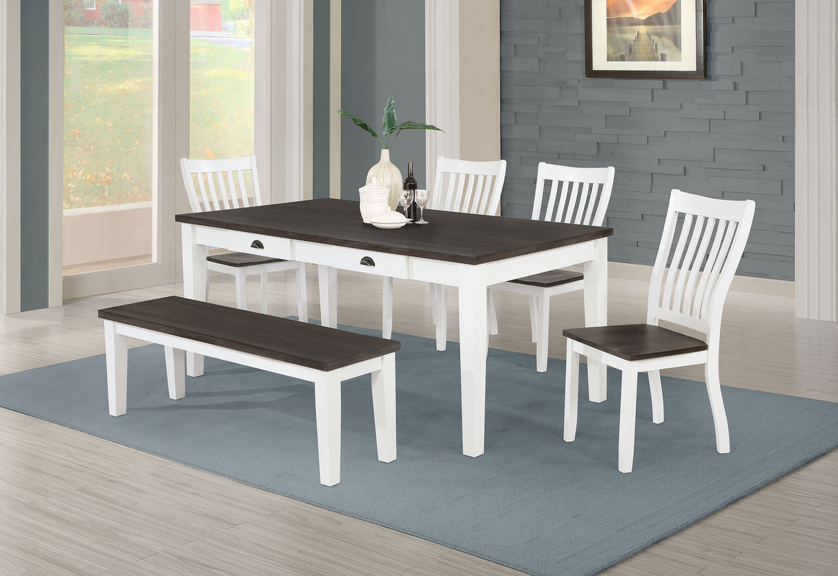 Kingman Distressed White 6-Piece Rectangular Dining Set Espresso And