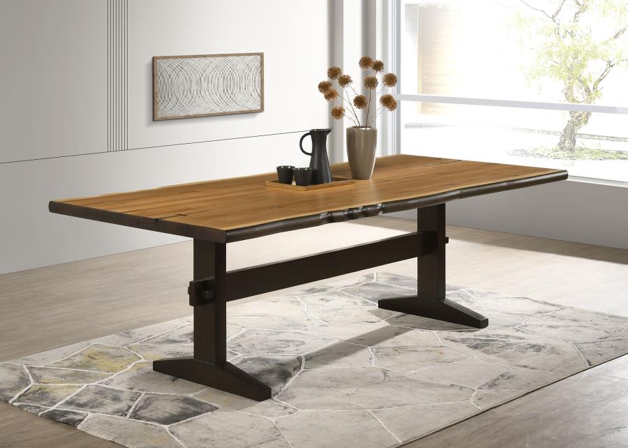 Bexley Live Edge Trestle Dining Table Natural Honey And Espresso