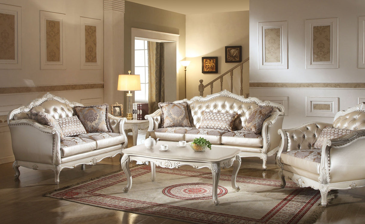 Acme Chantelle 2-Piece Living Room Set in Pearl White