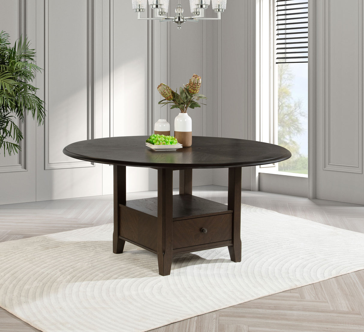 Twyla Dark Cocoa 60-Inch Round Dining Table With Drawer