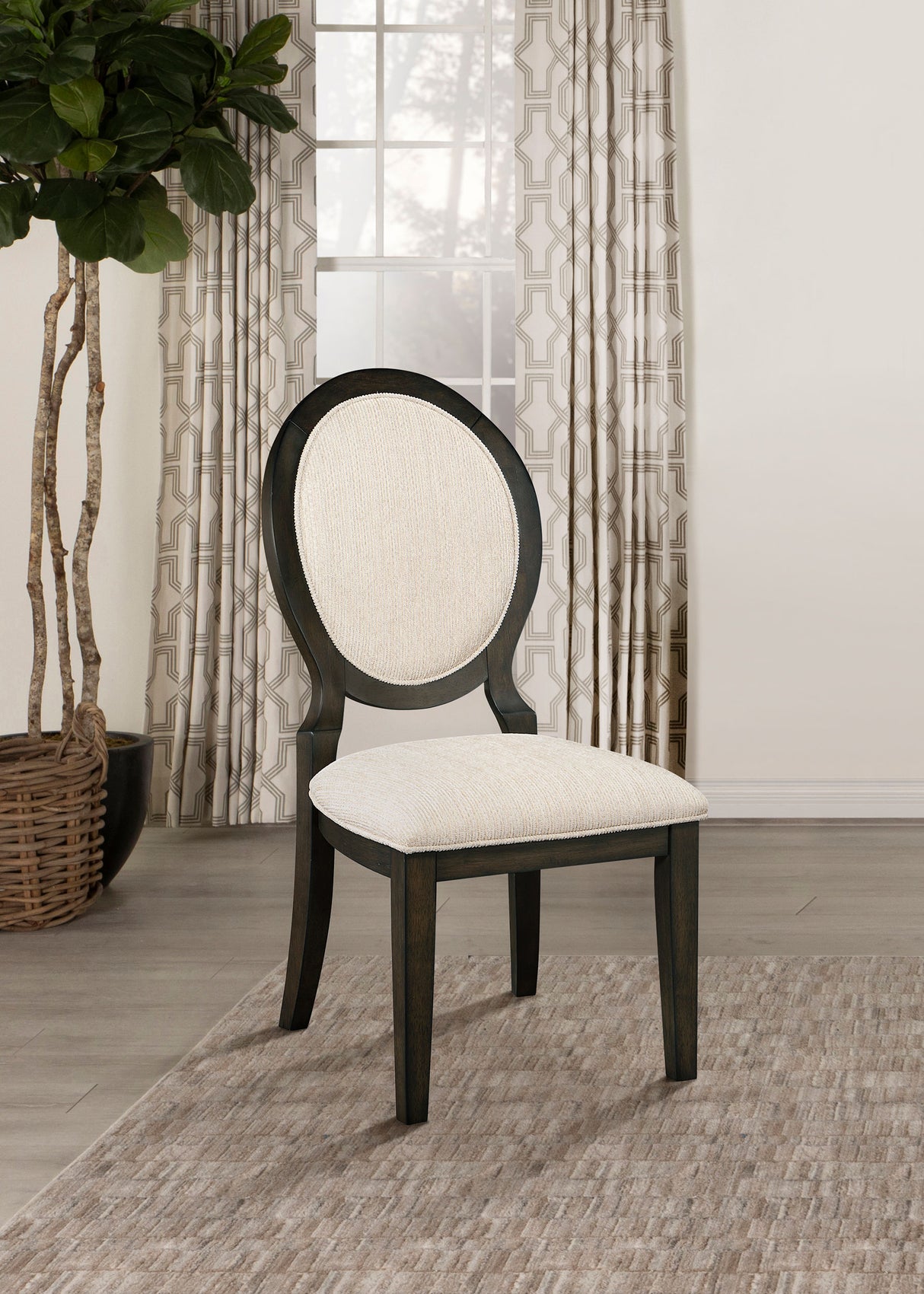 Twyla Upholstered Dining Chairs With Oval Back (Set Of 2) Cream And Dark Cocoa