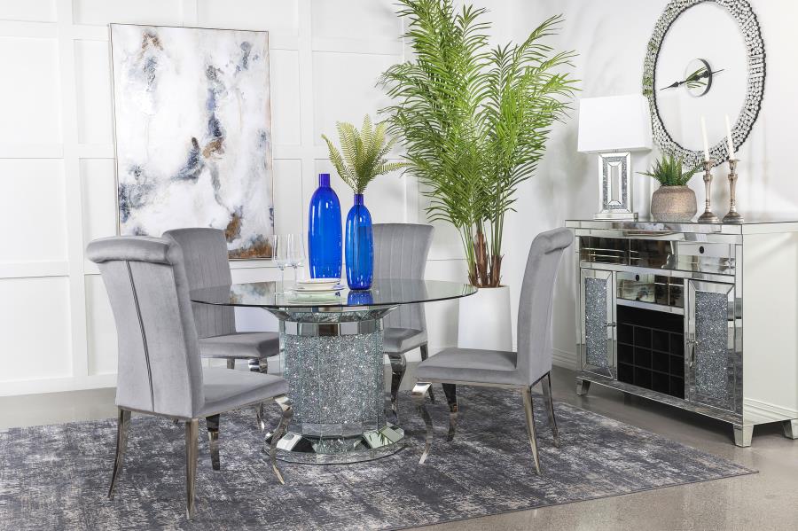 Ellie Grey 5-Piece Mirrored Pedestal Dining Table Set