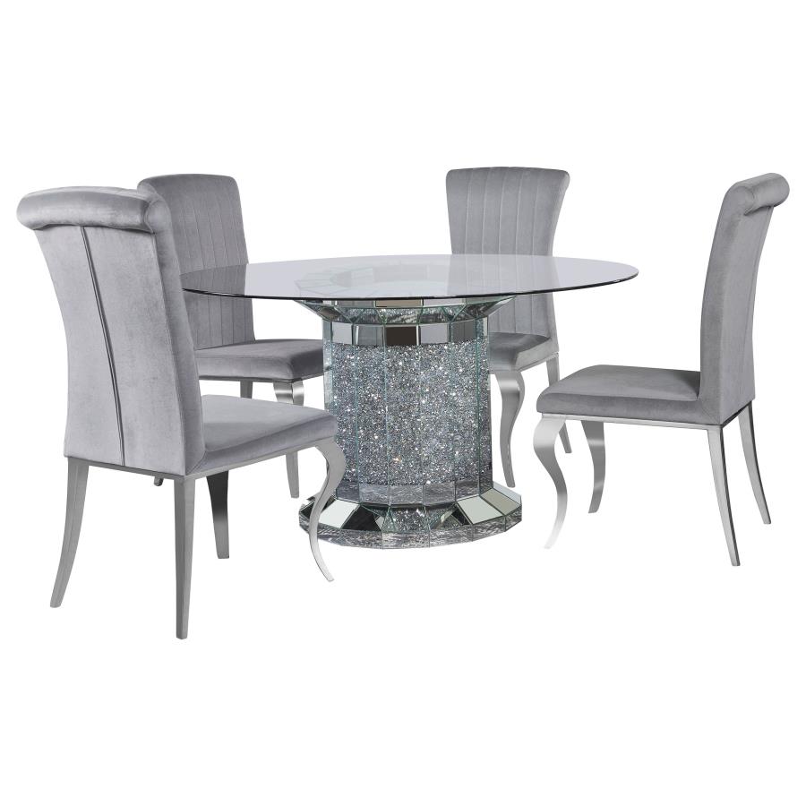 Ellie Grey 5-Piece Mirrored Pedestal Dining Table Set