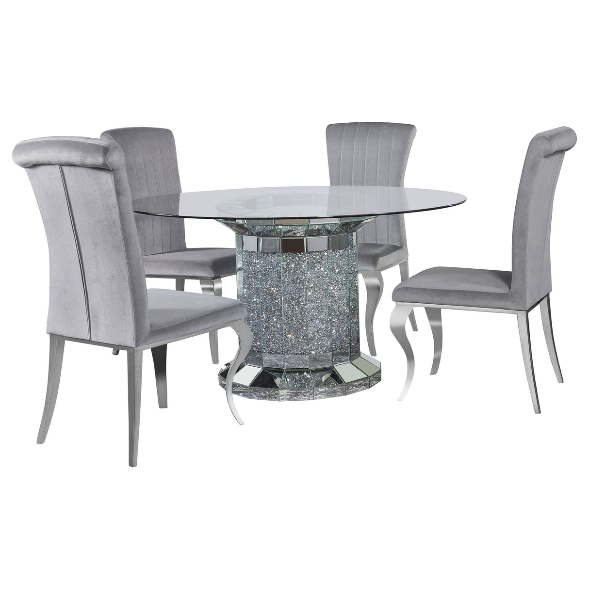 Ellie Grey 5-Piece Mirrored Pedestal Dining Table Set