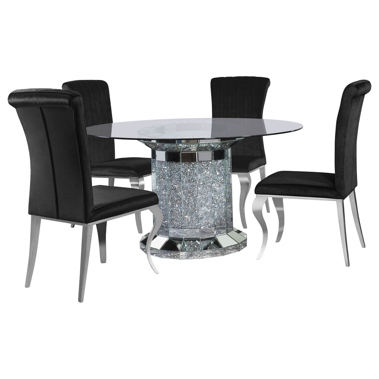Ellie Black 5-Piece Mirrored Pedestal Dining Table Set