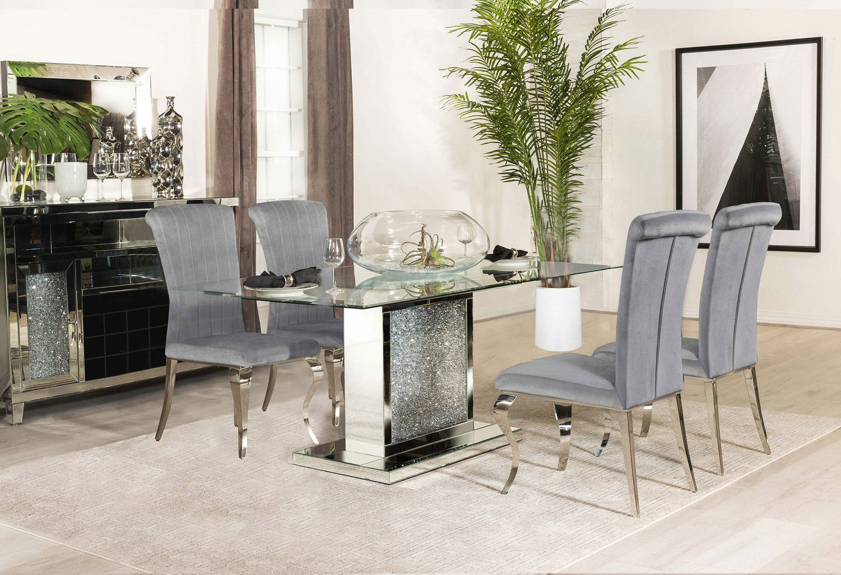 Marilyn Grey 5-Piece Rectangular Mirrored Dining Table Set