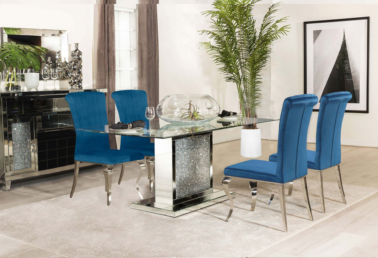 Marilyn Blue 5-Piece Rectangular Mirrored Dining Table Set