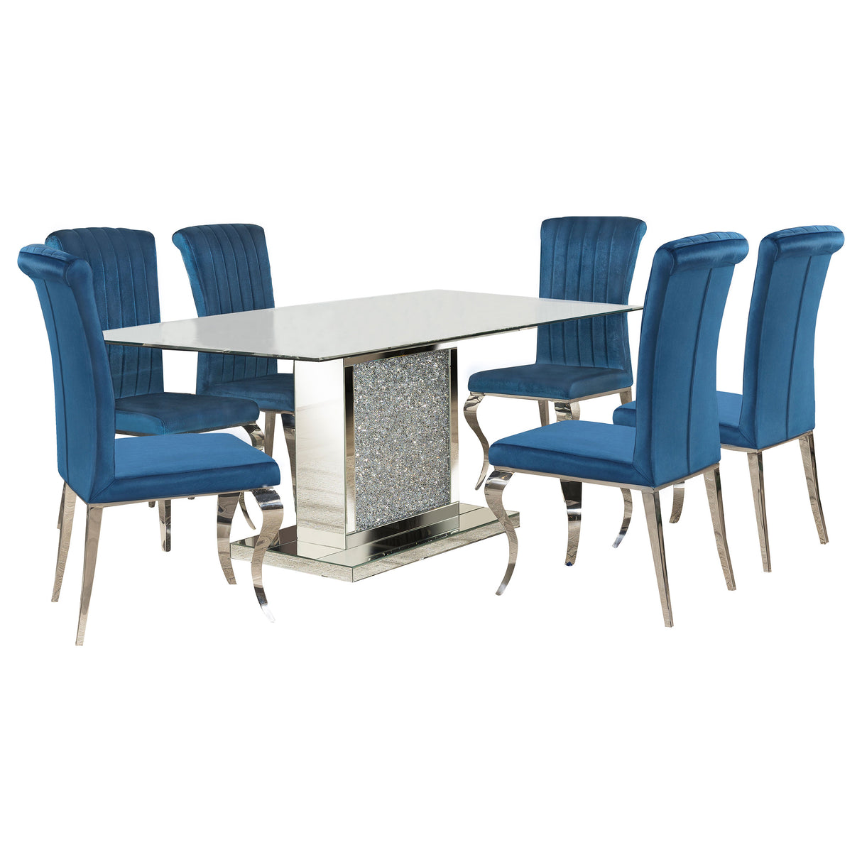 Marilyn Blue 5-Piece Rectangular Mirrored Dining Table Set