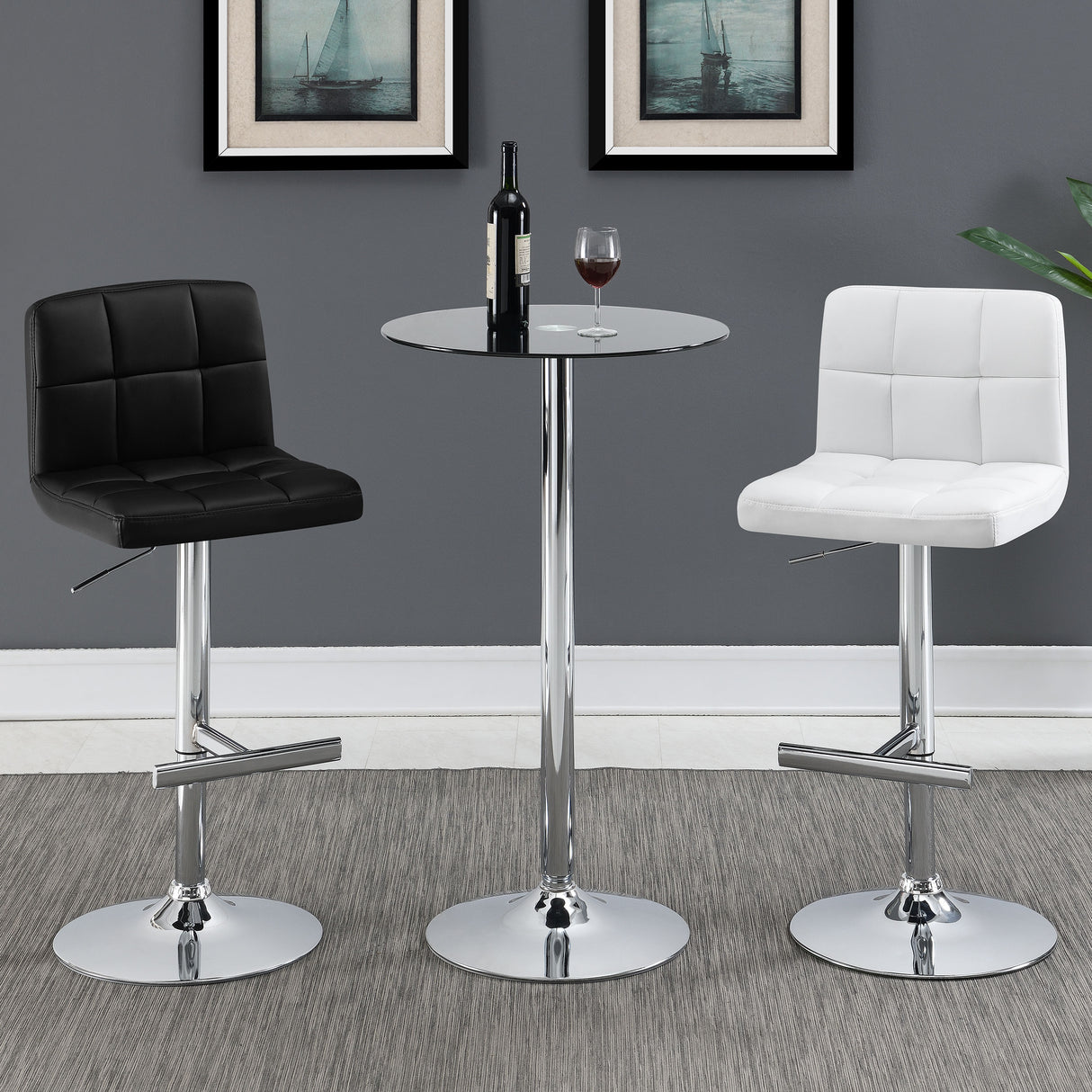 Lenny Adjustable Height Bar Stools Chrome And White (Set Of 2)