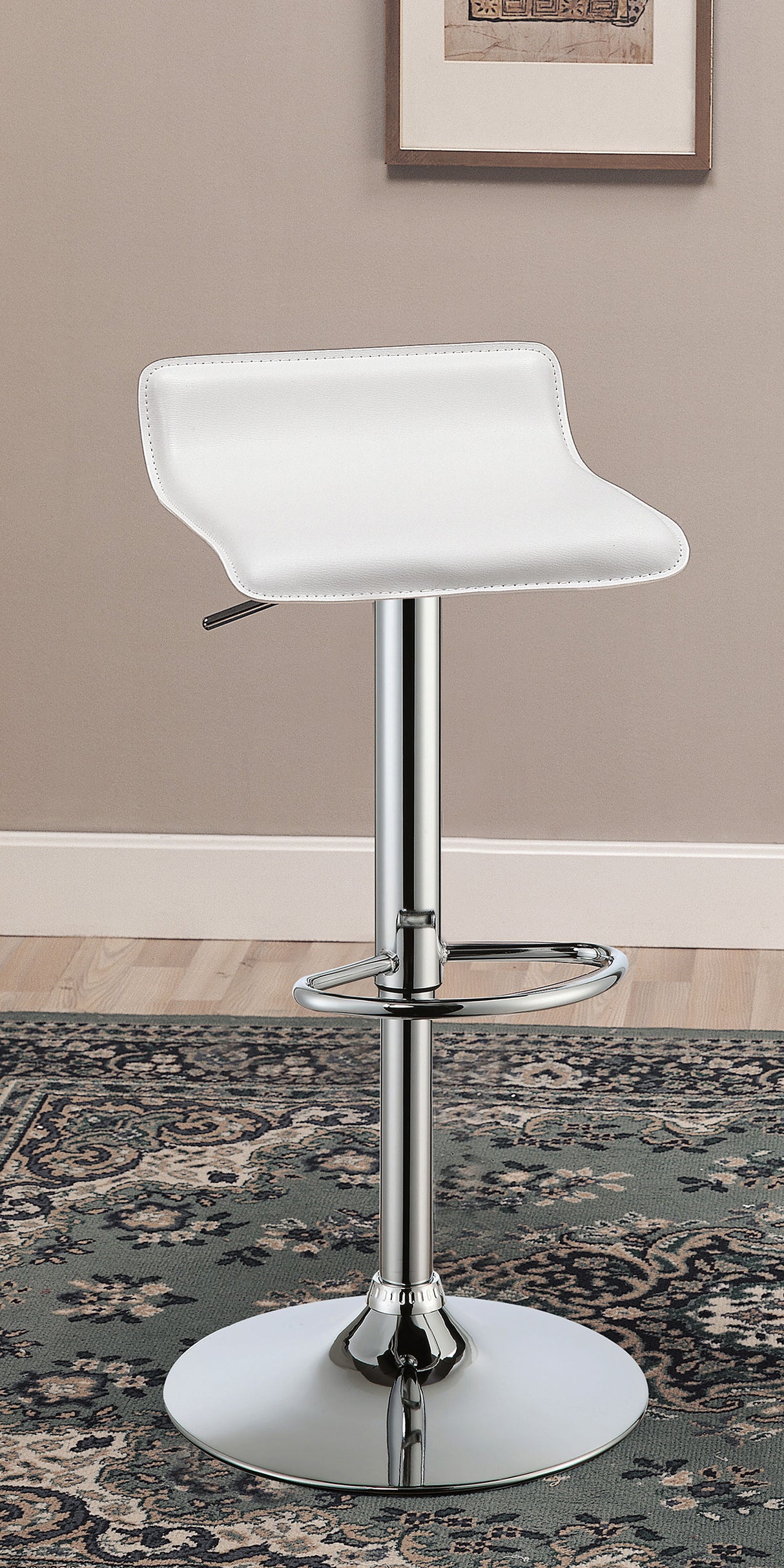Bidwell 29" Upholstered Backless Adjustable Bar Stools White And Chrome (Set Of 2)