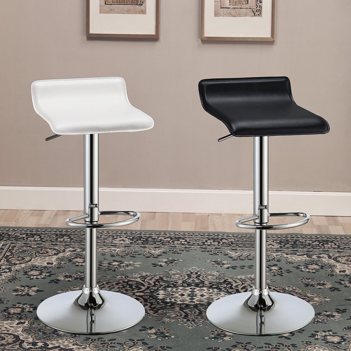 Bidwell 29" Upholstered Backless Adjustable Bar Stools White And Chrome (Set Of 2)