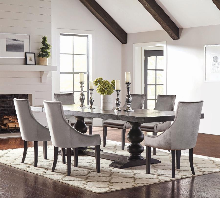 Phelps Distressed Noir / Grey 7-Piece Rectangular Dining Table Set