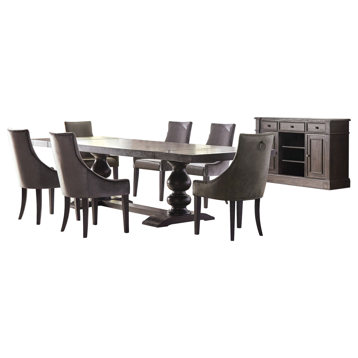 Phelps Distressed Noir / Grey 8-Piece Rectangular Dining Table Set