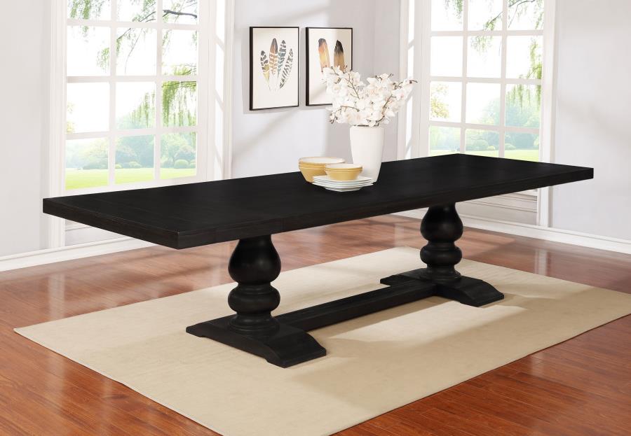 Phelps Distressed Nior 123-Inch Extension Leaf Dining Table Noir