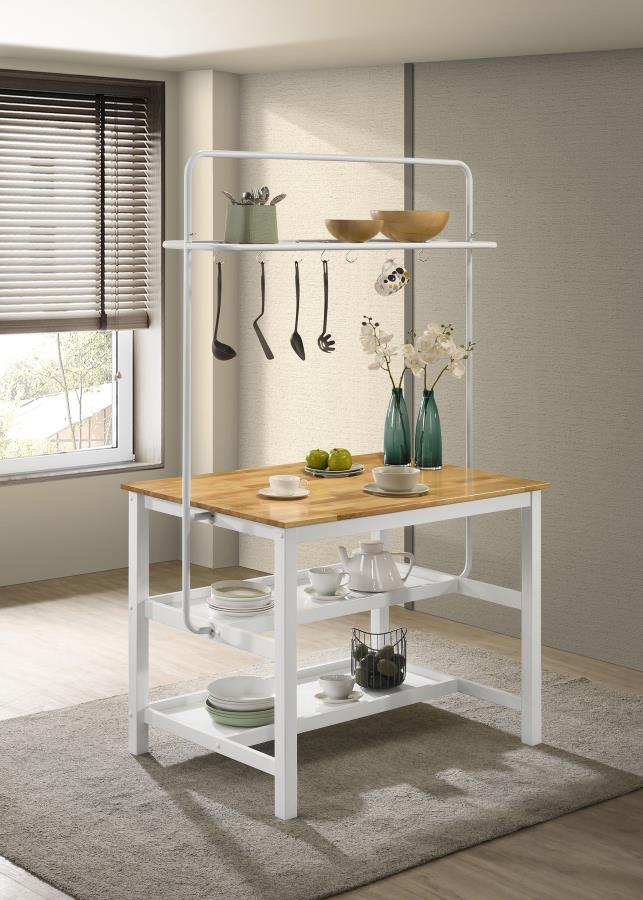 Edgeworth White Kitchen Island Counter Table With Pot Rack