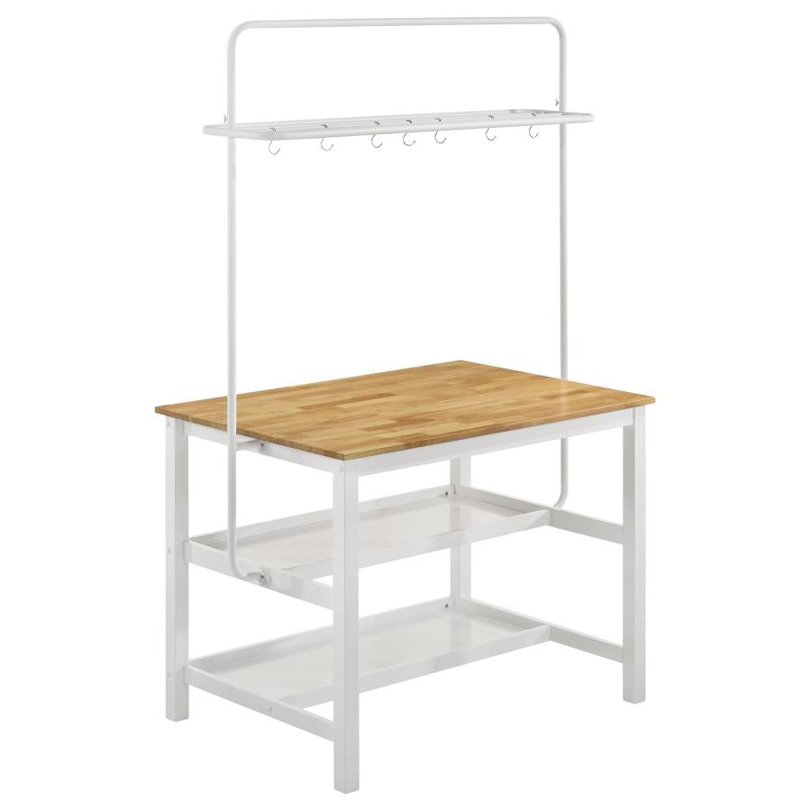 Edgeworth White Kitchen Island Counter Table With Pot Rack