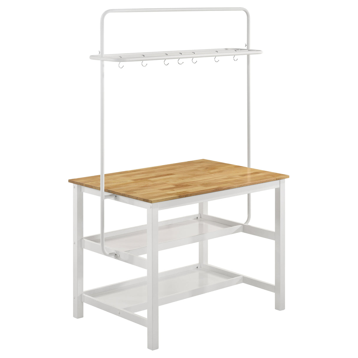 Edgeworth White Kitchen Island Counter Table With Pot Rack