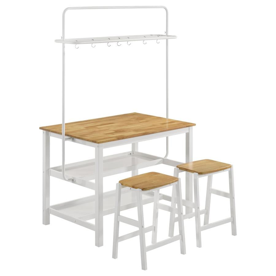 Edgeworth White Kitchen Island Counter Table With Pot Rack