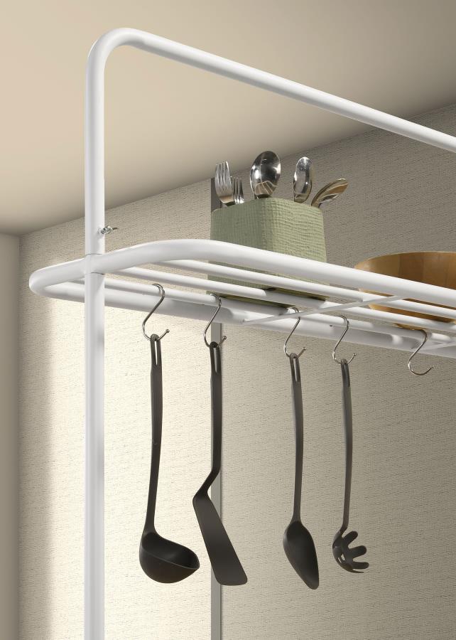 Edgeworth White Kitchen Island Counter Table With Pot Rack