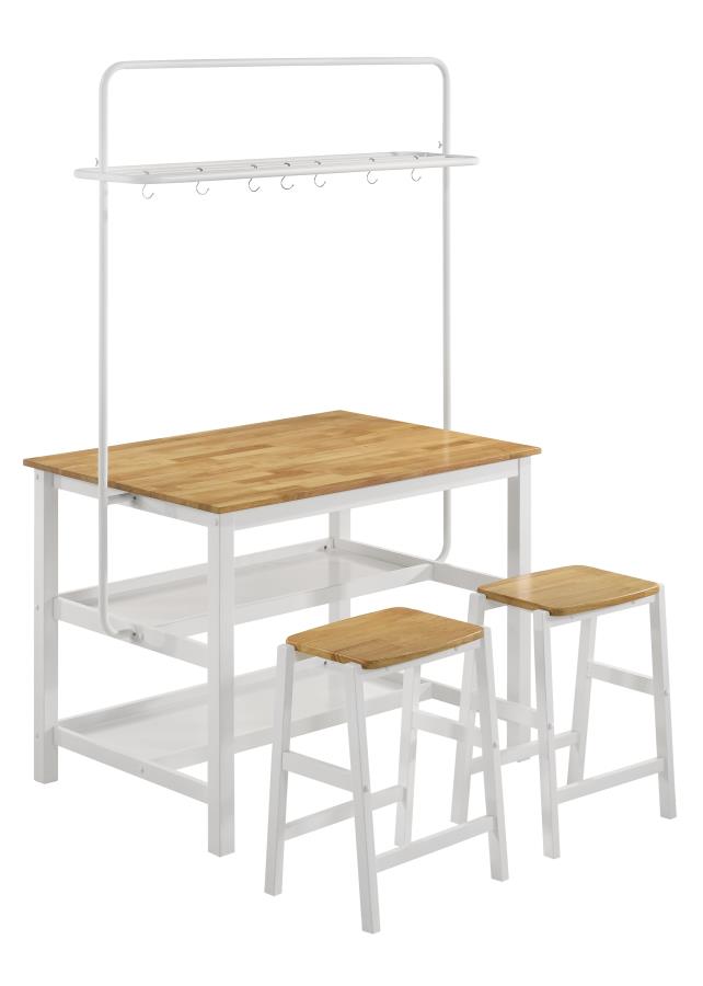 Edgeworth White Kitchen Island Counter Table With Pot Rack