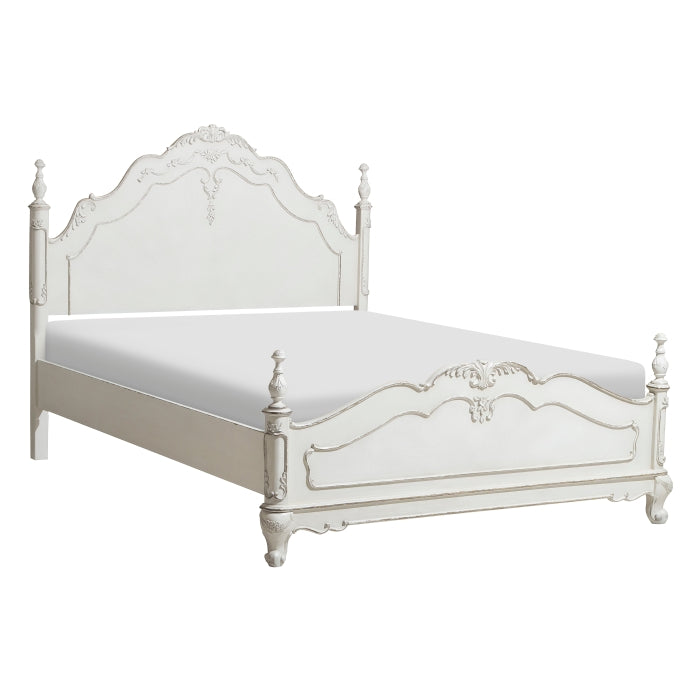 Cinderella Antique White With Gray Rub-Through Queen Bed