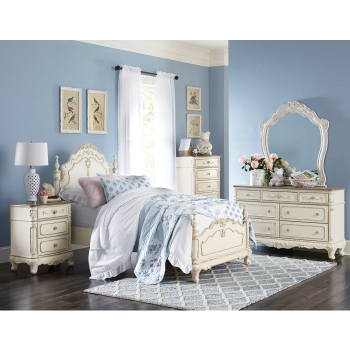Cinderella Antique White With Gray Rub-Through Twin Bed