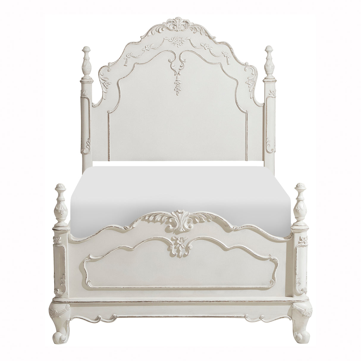 Cinderella Antique White With Gray Rub-Through Twin Bed