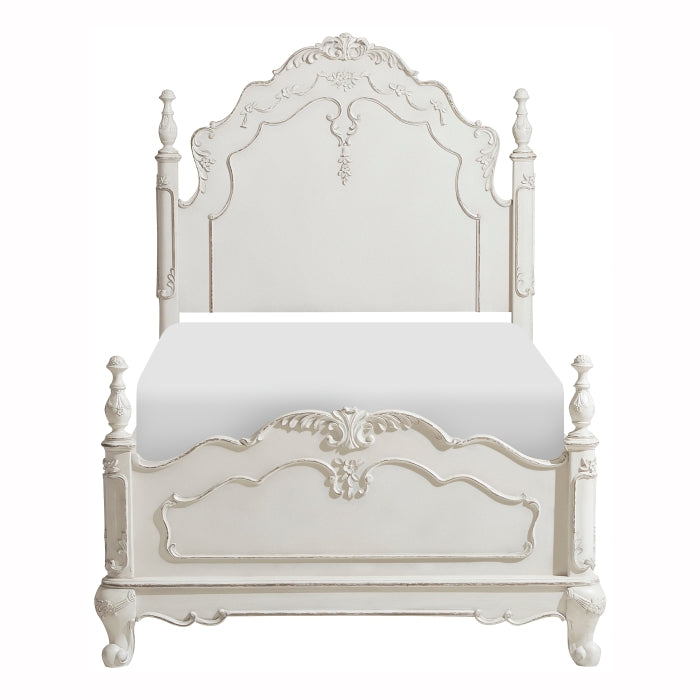 Cinderella Antique White With Gray Rub-Through Twin Bed