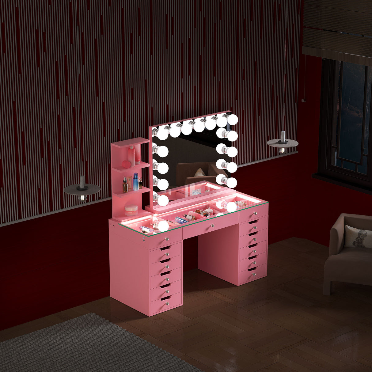April Promotion ! Eva Vanity Set with 15 bulbs Vanity Mirror(Only sell in California)