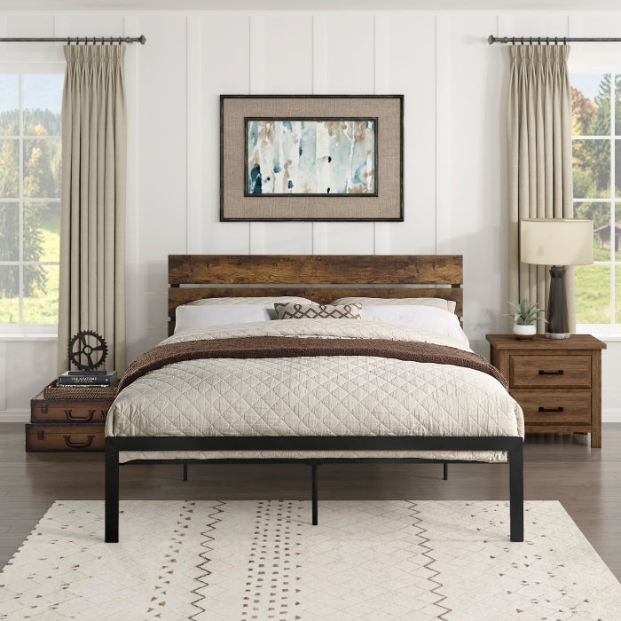 Marshall Brown Metal and Wood Queen Panel Bed