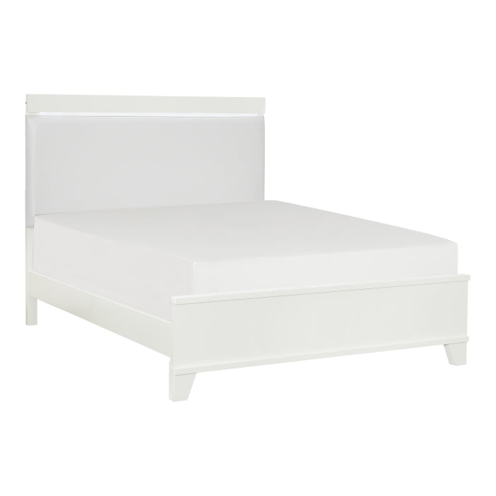 Kerren White High Gloss California King Bed, Led Lighting