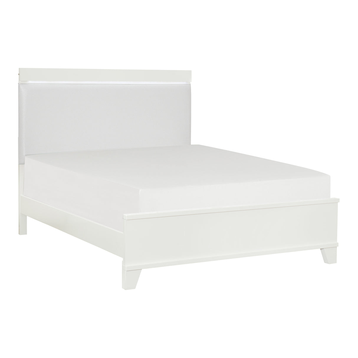Kerren White High Gloss California King Bed, Led Lighting