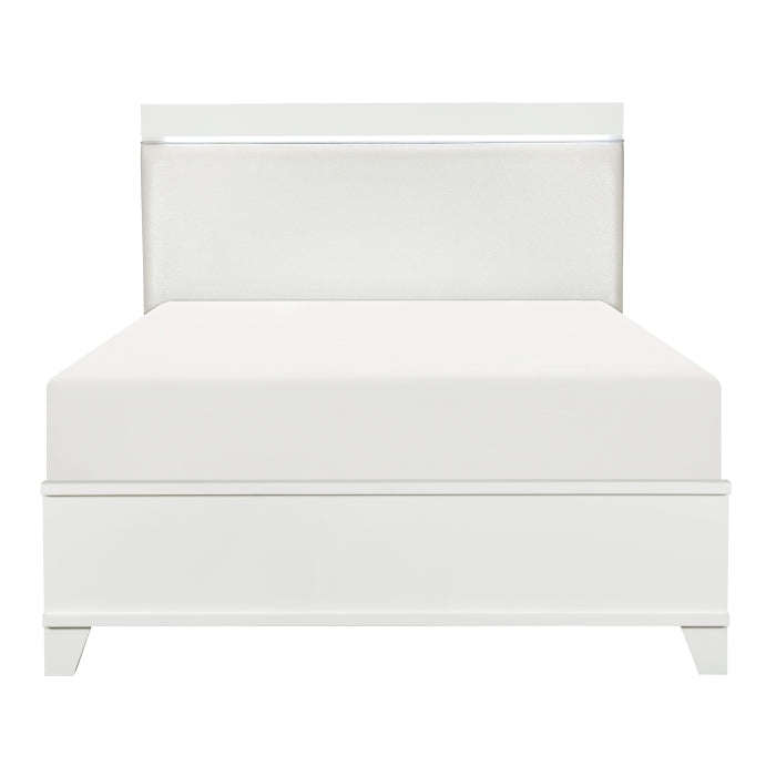 Kerren White High Gloss California King Bed, Led Lighting